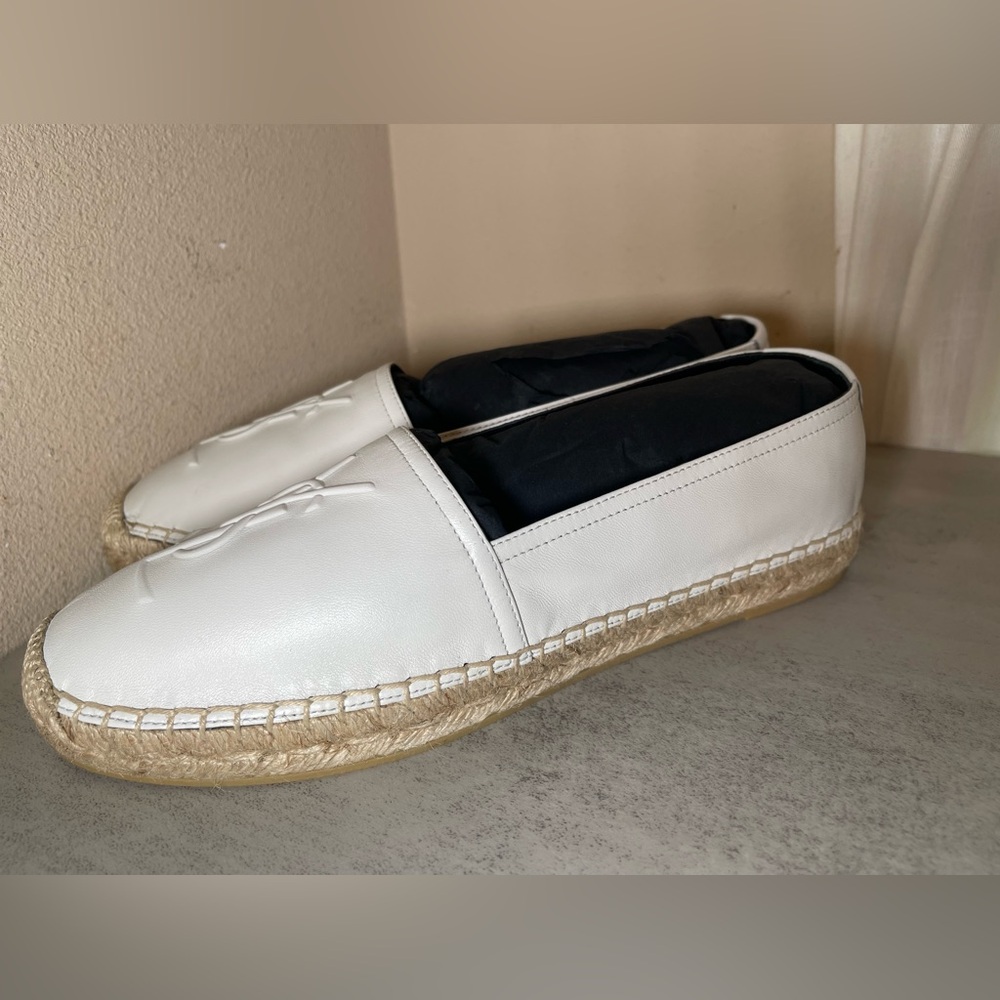 YSL Yves Saint Laurent White Leather Espadrilles Slip Ons Size 39 - Picture 8 of 12